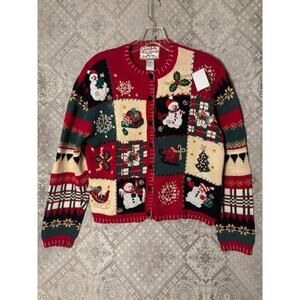 Ugly Christmas Sweater Patchwork Embroidery Women's S Xmas Holiday Cardigan